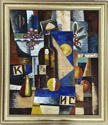 Alexandra Exter (1882-1949), Cubist Still Life. Oil and collage on canvas 
Signed lower left 