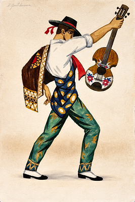 Natalia Goncharova (1881-1962), Spanish Dancer with Guitar. Gouache on paper 
Signed upper left 