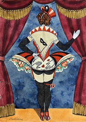 Serge Sudeikin (1882-1946), Cabaret Scene. Gouache on paper 
Signed lower left 
Dimensions: 43 