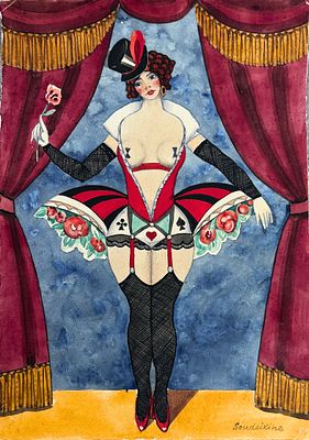 Serge Sudeikin (1882-1946), Cabaret. Gouache on paper 
Signed lower right 
Dimensions:43 x 31 cm 