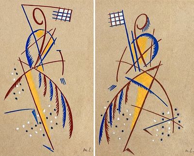 Mikhail Larionov (1881-1964), Pair of Abstract Rayist Compositions. Gouache on paper 
Signed 