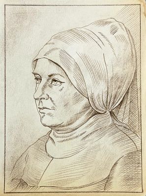 Hans Baldung Grien (1484-1545), Portrait of a Women in a Headscarf. Ink on paper 
Unsigned 