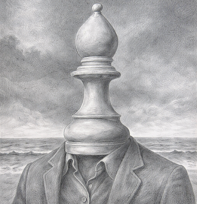 Attributed to Rene Magritte(1898-1967), Surreal Figure with Pawn Head. Graphite on paper 