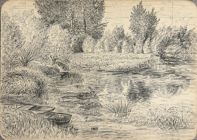 Attributed to Jean Baptiste-Camille Corot (1796-1875), Landscape with Pond. Pencil on paper 