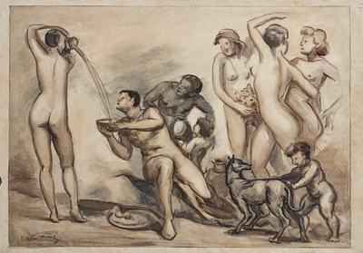 Emile Othon Friesz(1879-1949), Figures in a Landscape. Ink and wash on paper 
Signed and dated 