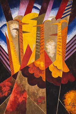 Natalia Goncharova (1881-1962), Abstract Composition with Birds. Gouache on paper 
Signed Lower 