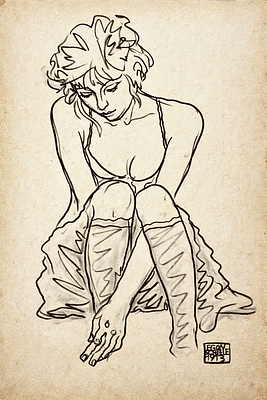 Ego Schiele (1890-1918), Seated Female Figure
Signed and attributed. Ink on paper 
Signed and 