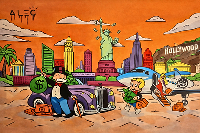 Alec Monopoly (American, b.1986), Monopoly Scene. Acrylic on canvas 
Dimensions (excluding 