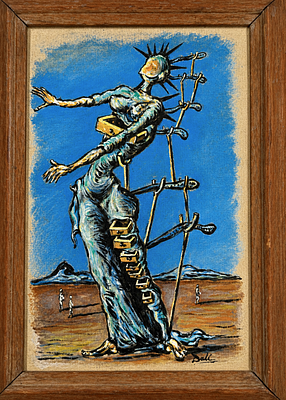 סלבדור דאלי (1904-1989) דמות סוריאליסטית. טכניקה מעורבת על נייר 
חתום בפינה הימנית התחתונה 