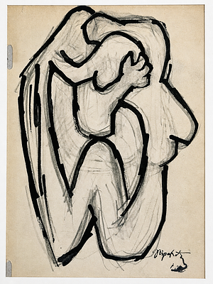 ז׳אק ליפשיץ (1891-1973), ללא כותרת (דמות אבסטרקטית). דיו על נייר 
חתום בפינה הימנית התחתונה 