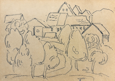 וסילי קנדינסקי (1866-1944 Wassily Kandinsky), נוף. עיפרון על נייר 
חתום בפינה השמאלית התחתונה 