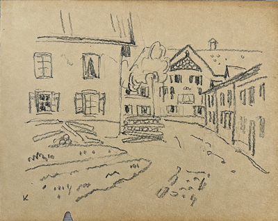 ואסילי קנדינסקי (1866-1944), רחוב במורנאו . עיפרון על נייר 
חתום בפינה השמאלית התחתונה 
מידות: 