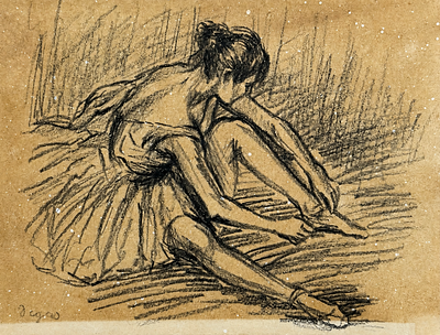 אדגר דגה (1834–1917) רקדנית בלט . פחם ועיפרון על נייר 
חתום בפינה השמאלית התחתונה 
מידות: 13.5 &times; 