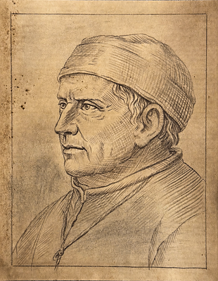 האנס בלדונג גרין (1484–1545) דיוקן של גבר קשיש בכובע. דיו על נייר 
ללא חתימה 
מידות: 14.2 &times; 18 