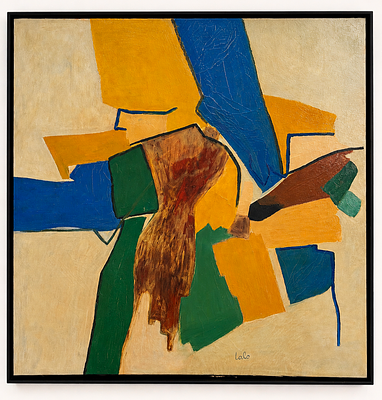 לאלו חגית (1961–2016), קומפוזיציה מופשטת. שמן על בד 
חתום למטה במרכז 
מידות: 91 &times; 91 ס״מ 