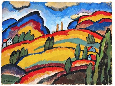 Alexej von Jawlensky (1864-1941)
Landscape with Houses. Gouache on paper 
Signed lower left 