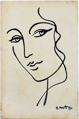 Henri Matisse (1869-1954), Portrait of a Woman. Ink on paper 
Signed lower right 
Dimensions: 15 