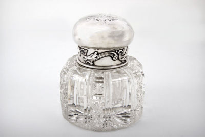 A Silver and Glass Inkwell, Faberg&eacute; Moscow, 1908-1917. Date Created 1908-1917 Dimensions 