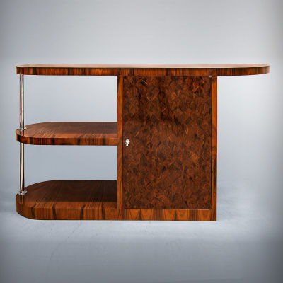 An Art Deco Walnut Root and Aluminum Wall Console, 1930's. Dimensions Height: 86 cm, width: 