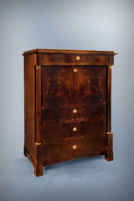 A Fine Empire Mahogany Veneer Secretary, Mid 19h Century. Dimensions Height 132 cm, width: 