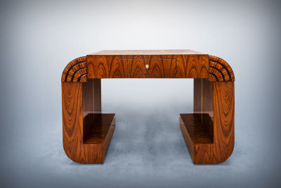A Late Art Deco Exotic Wood Veneer Writing Desk, Probably French, 1930s. Dimensions Height 80 