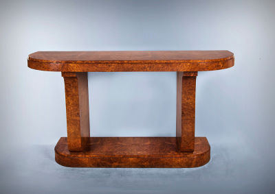An Art Deco Walnut Root Veneer Console, France, Circa 1920. Dimensions Height: 93 cm; width: 