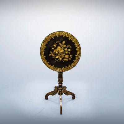 A Napoleon III Mother of Pearl Incrusted Folding "Gueridon" Table, France, 19th Century. 