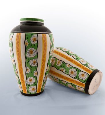 A Pair of Rosee Art Deco Ceramic Vases, France, Circa 1930. Dimensions Height: 35 cm; 