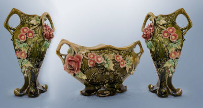 A Set of Art Nouveau Glazed Pottery Vases, 1900. Dimensions Vase dimensions: height: 30 cm; 