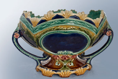 An Art Nouveau Glazed Majolica Centerpiece, Circa 1900. Dimensions Height: 21 cm; length: 35 