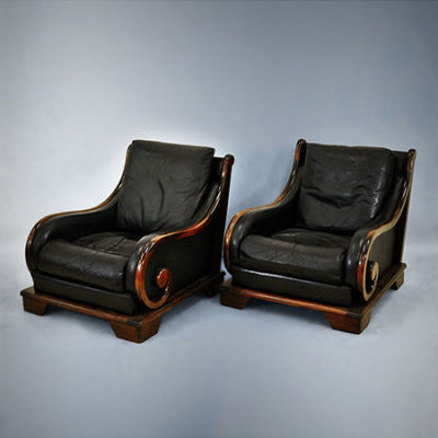 A Pair of Art Deco Leather Club Chairs, Circa 1920. Dimensions Height 75 cm; width 79 cm; 