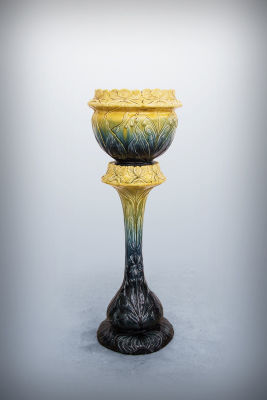 A Polychrome Art Nouveau Majolica Jardini&egrave;re Planter. Dimensions Height: 108 cm; diameter: 32 