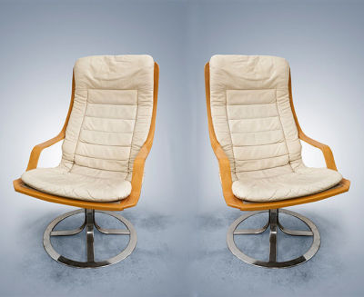 A Pair of Gote Mobler Swivel Lounge Chairs, Sweden, Circa 1970. Description 
Dimensions 