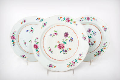 Three Chinese Famille Rose Porcelain Plates, 18 Century. Dimensions Diameter: 23 cm Details 