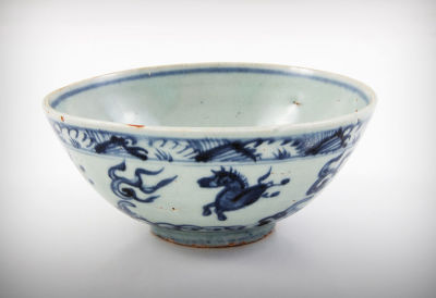 A Chinese Ming Dynasty Blue and White Porcelain Bowl, 15th Century. Dimensions Diameter: 14 
