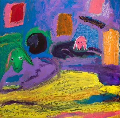 Flock of Sheep in the Galilee 
By Menashe Kadishman 1932 - 2015. Technique Acrylic 