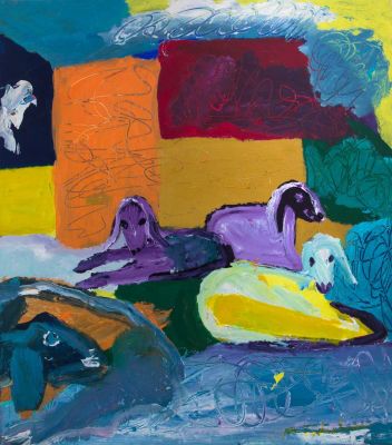 Resting Sheep 
By Menashe Kadishman 1932 - 2015. Description 
Signed (lower right) Technique