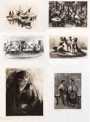 7 Black and White Lithographs 
by Harry Gottlieb. Description 
Details Consisting of: 1. 