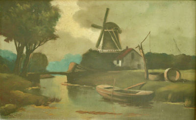 Windmill by the River 
by Circa 1900 Unidentified Artist. Description 
Signed (lower left) 