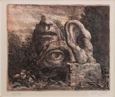 See, Hear, Speak 
By Samuel Bak 1933 -. Description 
Signed in pencil (lower right) and 