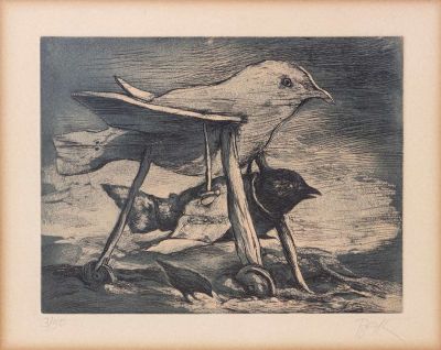 Birds 
By Samuel Bak 1933 -. Description 
Signed in pencil (lower right) and numbered 3/50 