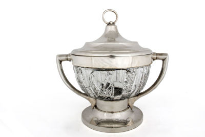 A Large Silver and Crystal Punch Bowl, Germany, Early 20th Century. <span 