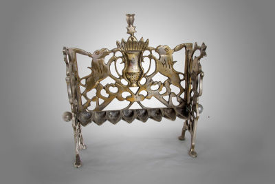 A Typical Bronze Hanukkah Lamp, Poland, First Half of the 19th Century. <span 