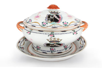 An Important Armorial Chinese Export Porcelain Soup Tureen, c. 1752. <span 