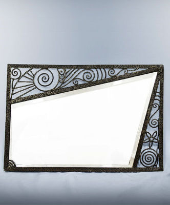 An Arts and Crafts Mirror with Decorative Metallic Frame, Circa 1930. <span 