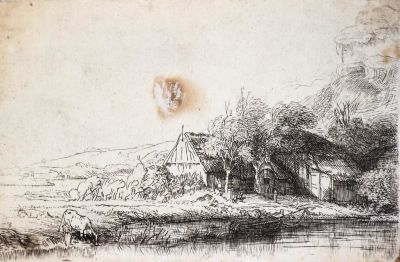 רמברנדט הרמנזון ואן ריין, נוף עם פרה שותה. <span 