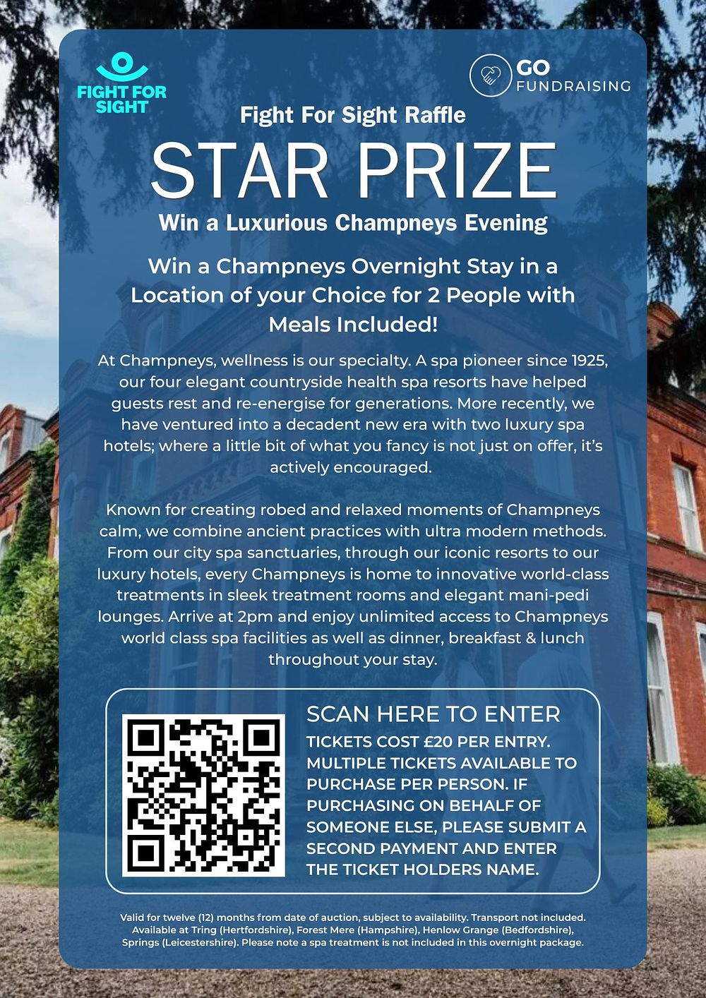 Hammer Time Auctions | Luxurious Champneys Evening Fight For Sight - Star Raffle (NOT AN AUCTION) £20 per entry!!!