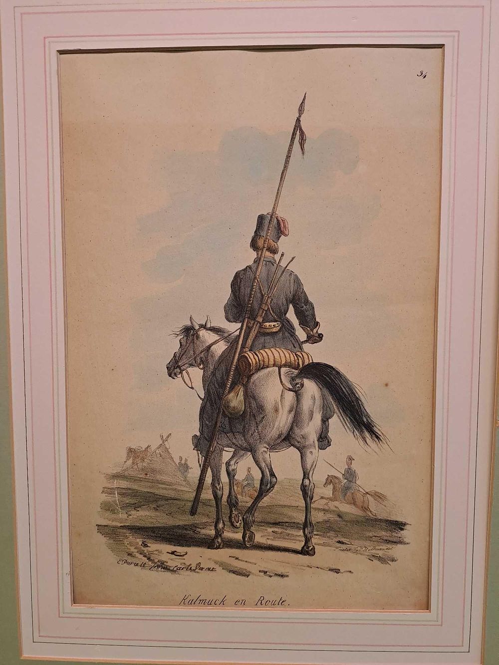 Lot 853: Kalmuck En Route Print In Gold Frame Missing...