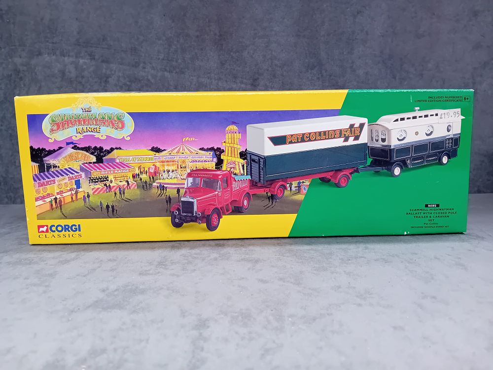 Lot 268: Corgi Classics #16502 Scammell Highwayman Truck & Caravan Trailer Pat Collins Fair. Box in good Condition.