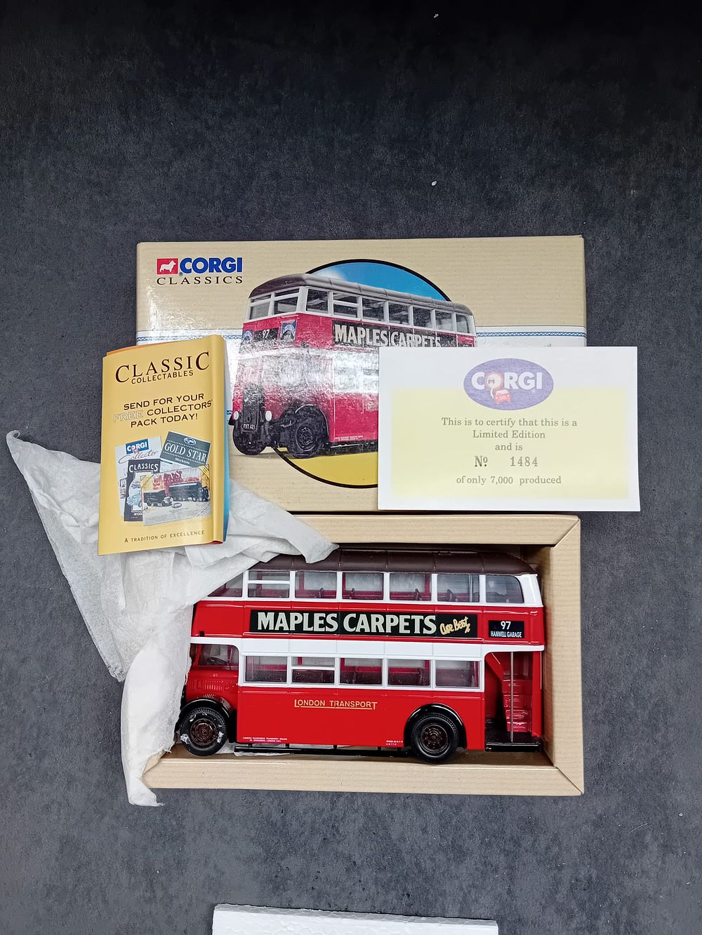 Lot 250: Three Corgi Classics Public transport #97875 Bristol K Utility Bus Cardiff #97213 Leyland Tiger #97857 Bristol K Utility Bus London Transport.